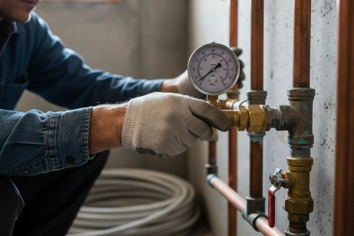 Pressure testing a repaired line during Water Line Repair in Freeport